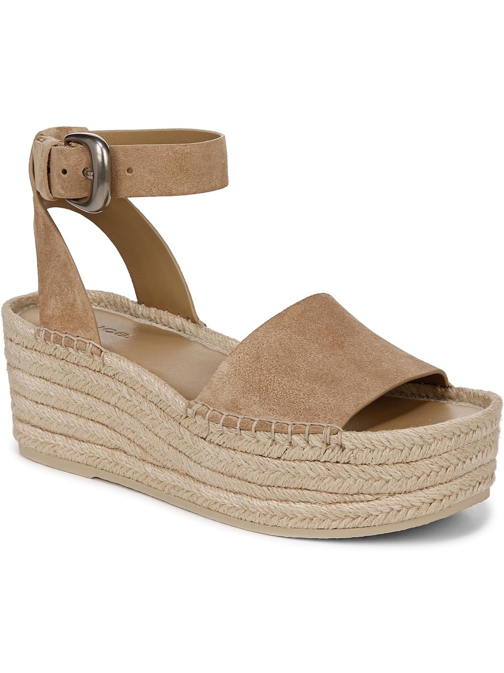 VINCE Suede Ankle-Strap Espadrille Platform Sandal - Tan
